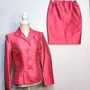 Lafayette 148 New York Mauve Pink‎ Silk Blend Skirt Suit Set SIZE 6. #805
